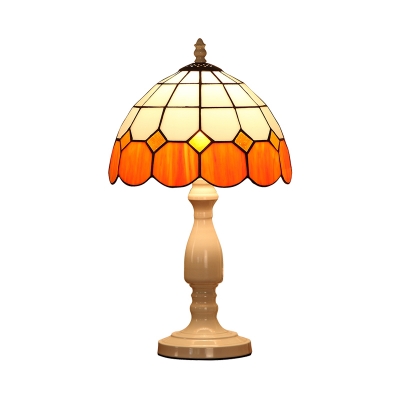 1-Head Grid Dome Night Table Light Baroque Style Orange Stained Glass Desk Lamp for Bedside
