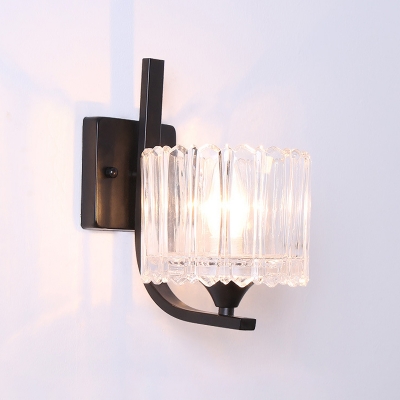 1-Light Clear Crystal Sconce Lamp Retro Black Drum/Trapezoid/Bell Bedroom Wall Mounted Lighting Fixture