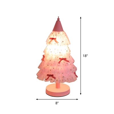 1-Light Table Lighting Korean Garden Christmas Tree Fabric Nightstand Lamp in Pink