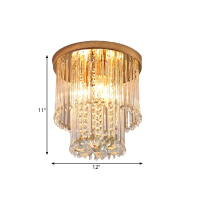 2 Lights Crystal Rod Ceiling Lamp Simple Gold 2 Layers Round Corridor Flush Light Fixture