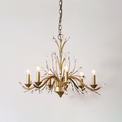 6-Head Candle Suspension Pendant Traditionalism Gold Metal Chandelier with Crystal Accent