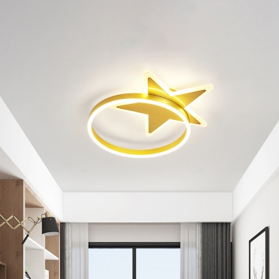 Acrylic Star and Circle Thin Flushmount Minimalist Gold Finish LED Ceiling Flush Mount Lamp in Warm/White Light