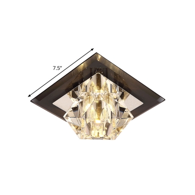 Black LED Ceiling Lighting Simplicity Clear Crystal Block Diamond Flush Light with Square Canopy