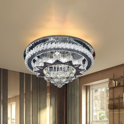 Circle Bedroom Flush Light Fixture Modern Faceted Crystal Black/White LED Ceiling Flush Mount
