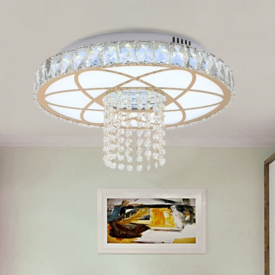 Circular LED Flush Mount Ceiling Light Minimalist Gold Crystal Flushmount with Chain Fringe