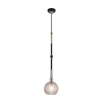 Clear Lattice Glass Ball Pendant Simple Single-Bulb Down Lighting with Black Adjustable Rod Arm