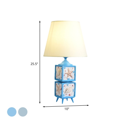 Coastal Double Cube Night Light Resin Single Kids Bedside Table Lamp in Water Blue/Sky Blue with Conical Shade