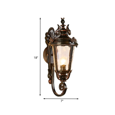 Cone Outdoor Wall Mount Light Vintage Clear Glass 1 Light Black and Gold Sconce Lighting