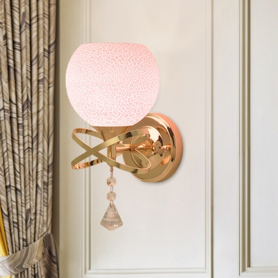 Crackle Glass Pink Wall Lighting Fixture Dome Shape Single Modern Wall Sconce Light