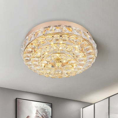 Crystal Gold Flush Mount Lamp Round LED Contemporary Ceiling Light Fixture in Warm/White Light
