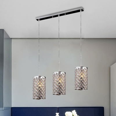 

Crystal Octagon Chrome Hanging Light Diamond-Pattern Cylindrical 3 Lights Modern Cluster Pendant, HL631948