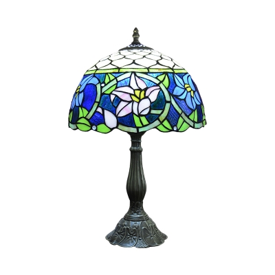 Cut Glass Domed Night Lighting Tiffany Style 1 Head Bronze Finish Blossom Patterned Table Lamp