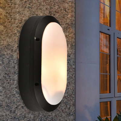 Elliptical Outdoor Wall Lamp Metal 1-Head Black Wall Mounted Light Fixture with/without Frame