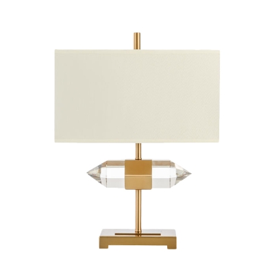 Fabric Rectangle Table Light Minimalism 1-Head Living Room Night Lamp in Gold with Crystal Accent