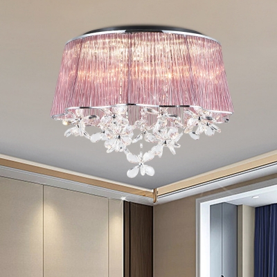 Floral Pink Crystal Strip Flushmount Modernism 3 Lights Chrome LED Flush Mounted Lamp