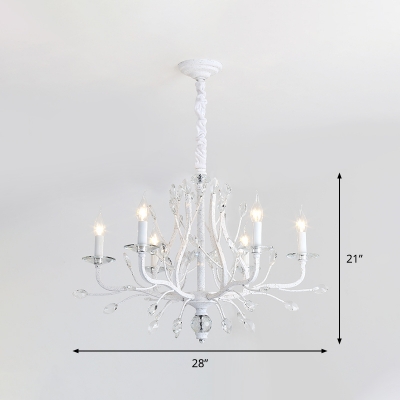 French Country Candelabra Pendant Lamp 4/6 Bulbs Crystal Chandelier Light in White for Dining Room