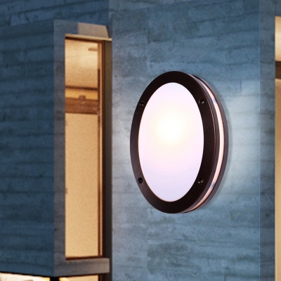 Geometric Cream Glass Sconce Lodge 1-Light Outdoor Wall Mounted Lighting in Black Finish