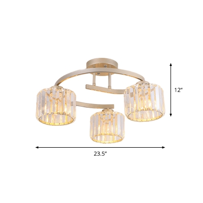 Gold 3-Light Semi Flush Mount Minimalist Crystal Column Flush Ceiling Light Fixture