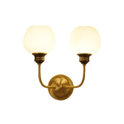 Gold Blossom Wall Lighting Ideas Rustic Milky Glass 1/2-Light Bedroom Wall Mount Light with Curved Arm