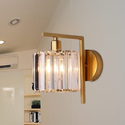 Gold Right-Angle Arm Sconce Lamp Minimalist Crystal Single Bedside Wall Mount Lamp with Cup Shade