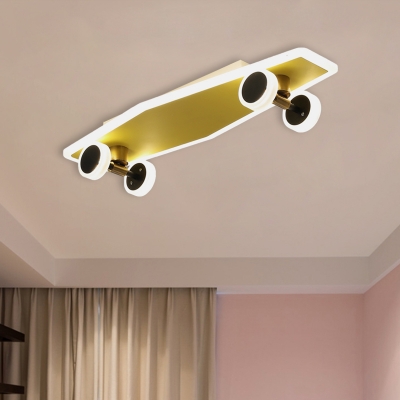 Gold Skateboard Ceiling Light Fixture Kids Iron Integrated LED Flush Mount for Boy Room