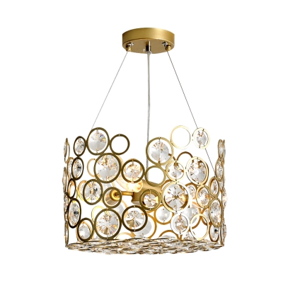 Inserted K9 Crystal Circles Chandelier Contemporary 4 Lights Dining Room Hanging Lamp Kit in Gold