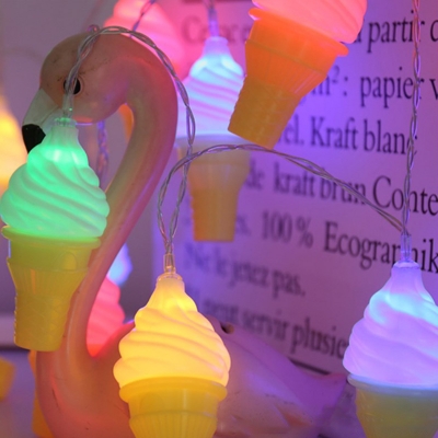 Kids Ice Cream LED String Light Ideas Plastic 20/40-Light 9.8/19.6 Ft Bedroom Fairy Light String in Yellow, Warm/Multi Colored Light