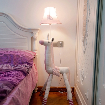 Kids Unicorn Fabric Floor Lamp 1-Light Standing Floor Light in Pink for Child Bedroom
