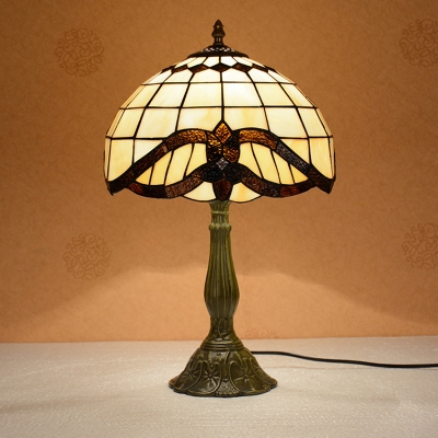 Lattice Bowl Shade Table Lamp Mediterranean Cut Glass 1-Head Bronze Night Lighting for Bedside