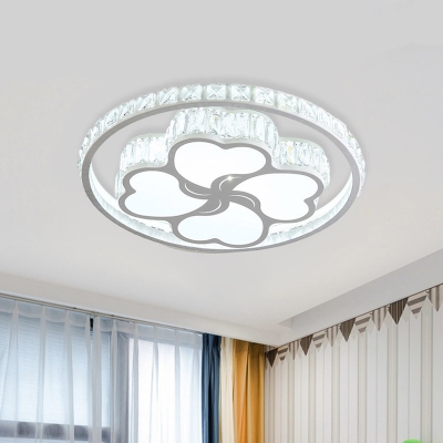 Loving Heart Rounded LED Ceiling Light Romantic Modern White Crystal Embedded Flush Mount Fixture