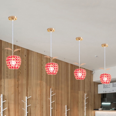 Minimal Apple Shape Hanging Lamp Red Crystal 1-Bulb Dining Room Pendant Lighting Fixture