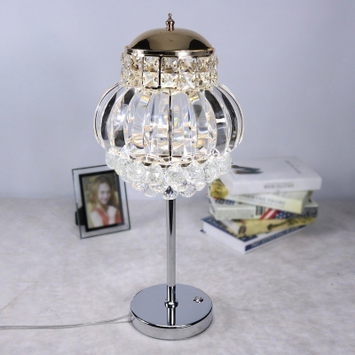 Modern Lantern Night Table Light Clear Crystal LED Nightstand Lamp in Chrome for Bedroom
