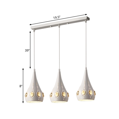 Modernism Teardrop Metal Suspension Lamp 3-Light Crystal Multi Pendant Light Fixture in White