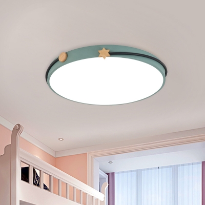 Nordic Round Flush Lighting Acrylic LED Bedroom Flush Mount Ceiling Lamp in White/Green/Blue with Headband Decor