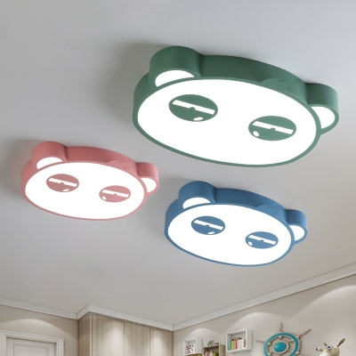 Panda Children Room Flushmount Iron Cartoon LED Flush Mount Ceiling Light in Pink/Blue/Green
