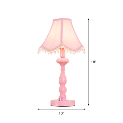 Paneled Bell Fabric Table Lamp Korean Garden 1 Bulb Living Room Nightstand Light in Pink with Bead Trim