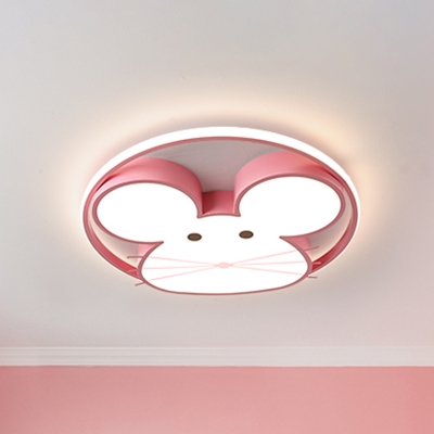 Pink Rat Ceiling Flush Light Cartoon Integrated LED Acrylic Flush Mounted Lamp in Warm/White Light