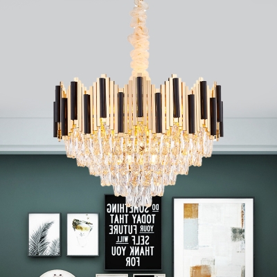 Postmodern Tapered Chandelier Lighting 6 Lights Crystal Hanging Light in Black and Gold