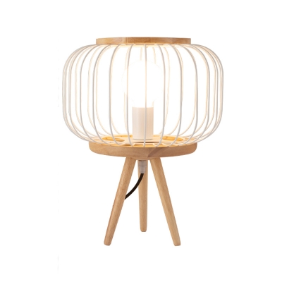 Pumpkin Cage Tripod Table Lamp Modern Wooden 1 Bulb Living Room Night Light in Black/White