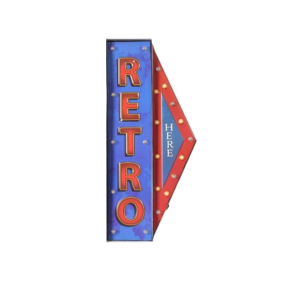 Retro Direction Signage LED Sconce Iron Wine Club Battery Wall Mounted Light in Blue and Red