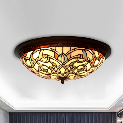 

Scrollwork Stained Glass Ceiling Lighting Tiffany Black LED Flush Mounted Light for Living Room, HL629661