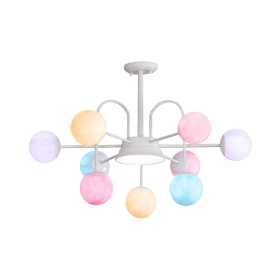 Sputnik Design Balloon Chandelier Macaron Acrylic 9-Light Baby Room Ceiling Pendant in Pink-Yellow-Grey