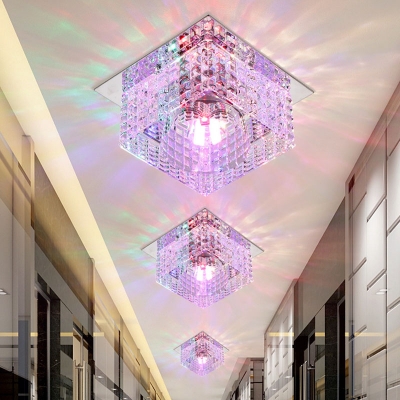Square Corridor Ceiling Light Modernism K9 Crystal LED White Flush Mount Spotlight in Warm/White/Multi Color Light