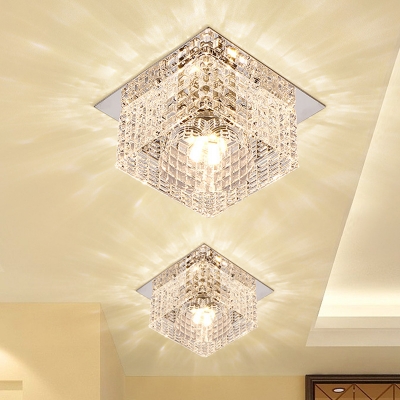 Square Corridor Ceiling Light Modernism K9 Crystal LED White Flush Mount Spotlight in Warm/White/Multi Color Light