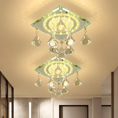 Squared Corridor Close to Ceiling Lamp Modern Crystal Clear LED Flush Mount Light with Draping Diamond