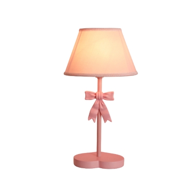 Tapered Shade Girl's Bedside Night Lamp Korean Flower Fabric Single Pink Table Light with Rosette Decor