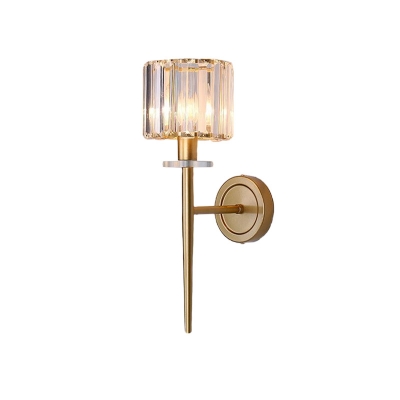 Torch-Like Crystal Wall Light Contemporary 1 Bulb Bedroom Sconce Lighting with Stick Stem in Gold