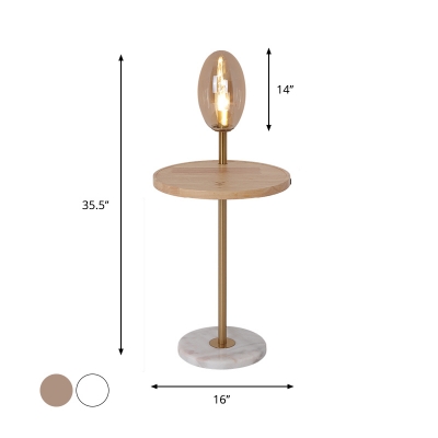 White/Cognac Glass Egg Shape Floor Lamp Nordic Single Bulb Standing Light with Wood Table and USB Port