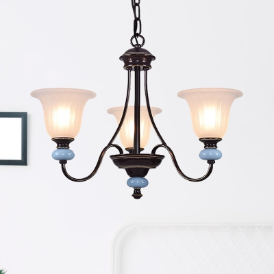 White Glass Black Pendant Chandelier Flared 3/6 Lights Traditional Style Suspension Lighting with Twisted Arm