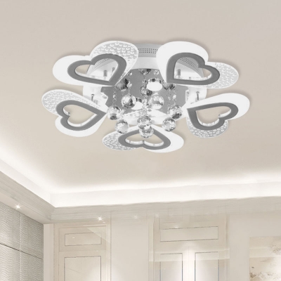 White Heart Flush Mount Lighting Simplicity Crystal Orb 5 Heads LED Bedroom Ceiling Lamp